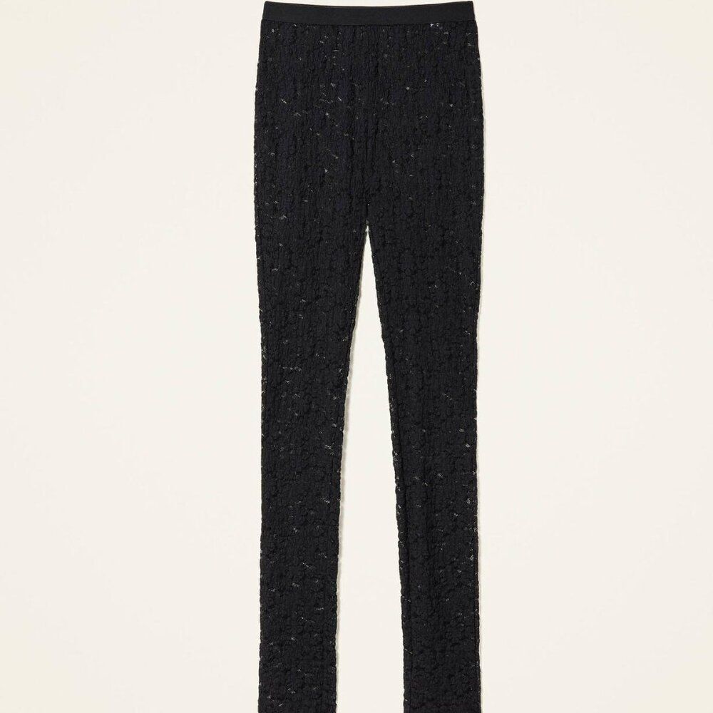 Twin Set Black Stretch Lace Leggings With Stirrups Size M